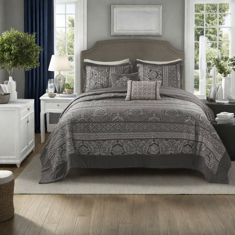 Ensemble de literie en jacquard réversible luxueux, polyester, décor moderne