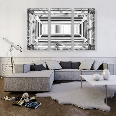 " White Grey Emerald Cut Diamond Jewel " 3 - Pieces