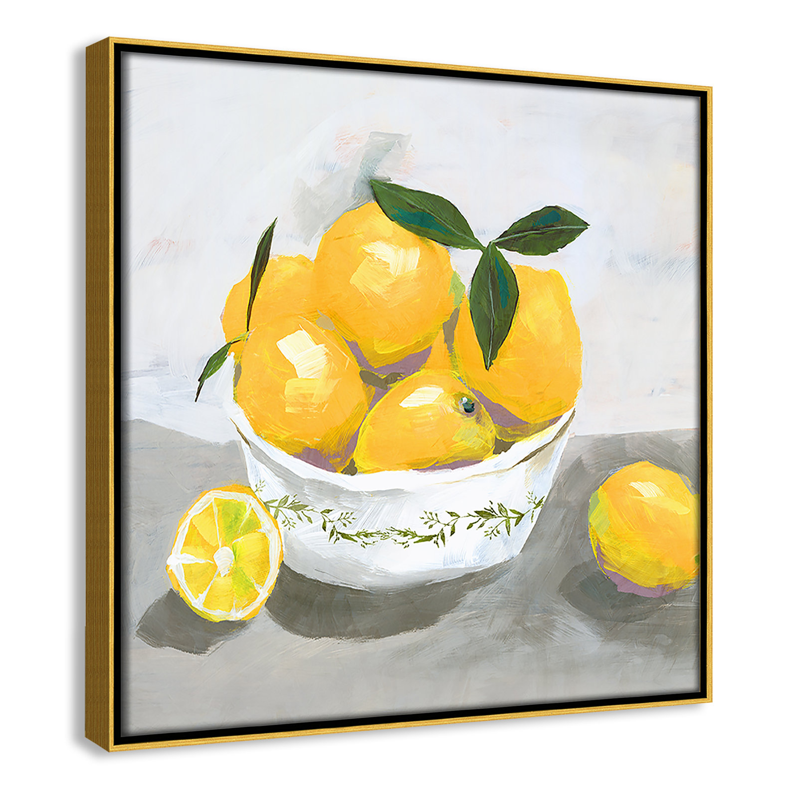 Hayons "Lemons" Painting by Isabelle Z, 13.5" H x 13.5" W x 2" D, Gold Framed Canvas