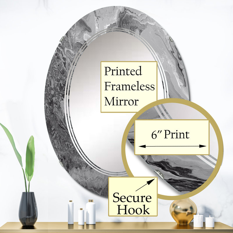 Abstract Wall Mirror, Grey Wavy Liquid Art Decorative Mirror - Grey Wavy Liquid Art, 36" x 24"