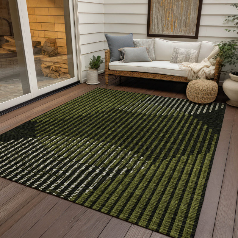 Olive Rectangular Synthetic Flat Woven Washable Rug 3' x 5'