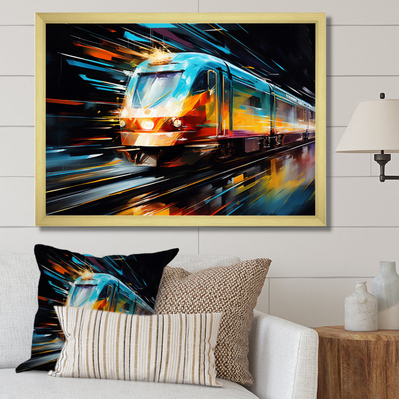 Abstracted Train Velocity - Transportation Canvas Wall Art, H 30 po x l 40 po x P 1,5 po, Encadrement doré