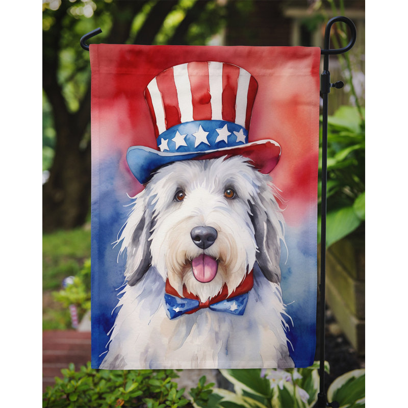 Patriotic American Garden Flag, White Multicolor Old English Sheepdog