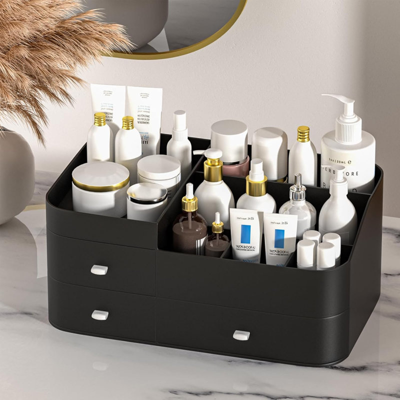 Organisateur de maquillage pour grande capacité, Noir, noir, noir, noir