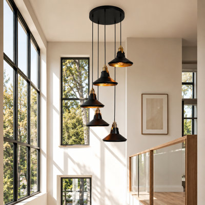 Germanton 5-Light Black & Gold Cluster Cone Pendant with Various Display Options
