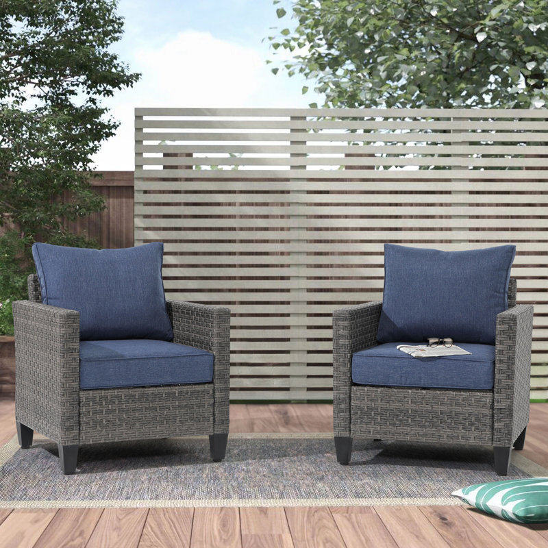 Chaise de patio avec coussins Tarnell, Gray Frame/Navy Cushion