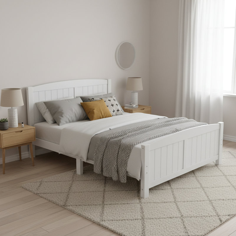 Queen Size Solid Wood Platform Bed with Support Slats, No Box Spring Needed
