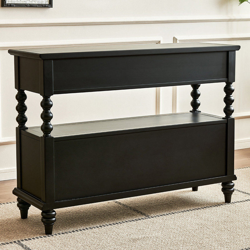 Table d'entrée de 47,24 po de style américain avec rangement rectangulaire en bois massif noir