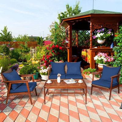Dameika 4 Piece Rattan Sofa Seating Group with Cushions by George Oliver