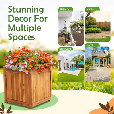 Square Wooden Planter Box - Light Brown