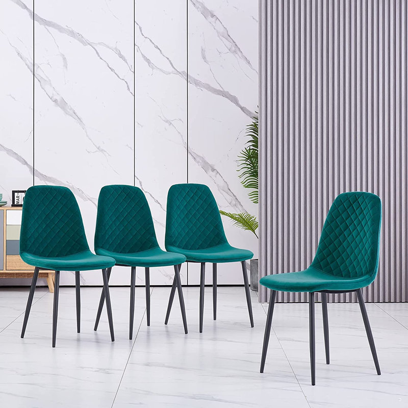 Kaylani Modern Upholstered Dining Chair, Green Velvet, Black, 4