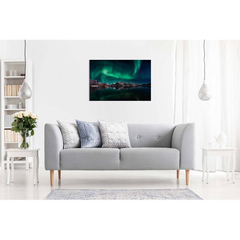 Aurora Borealis Northern Lights Reflection On The Lake - Wrapped Canvas Print, 41cm H x 61cm W x 1.8cm D