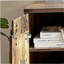 Bureau à domicile Bureau en bois patiné avec trois tablettes et porte de grange en métal
