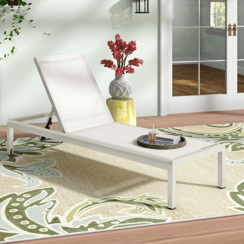 Caggiano Outdoor Metal Chaise Lounge, White, 2