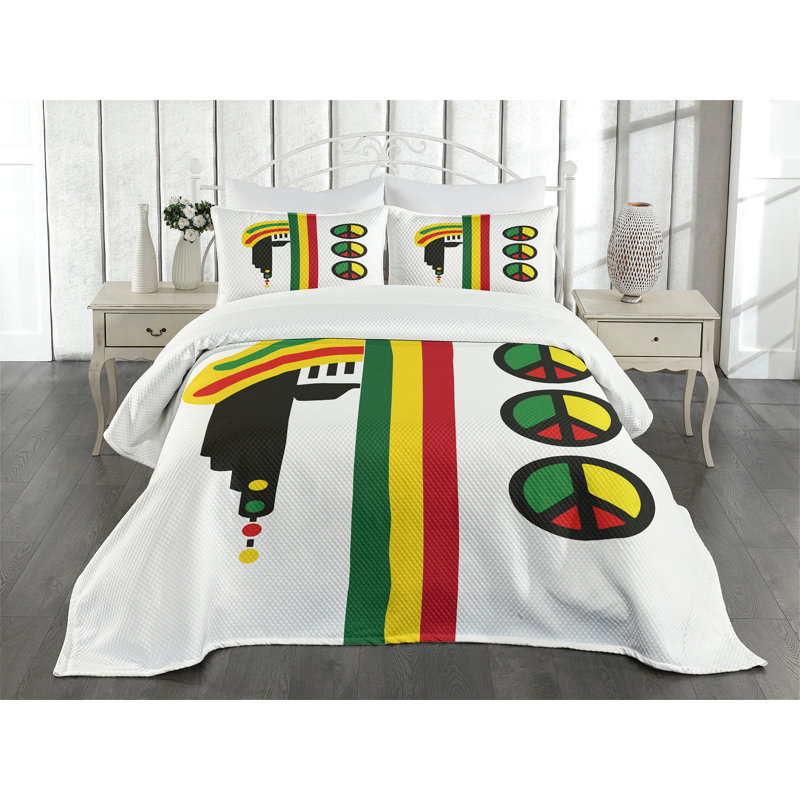 Ambensonne Jamaican Bedspread Multicolor, King Coverlet/Bedspread + 2 Pillow Shams