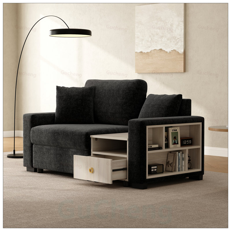 Canapé modulaire moderne avec accoudoirs de rangement, console centrale et coussins moelleux pour un salon confortable, Noir
