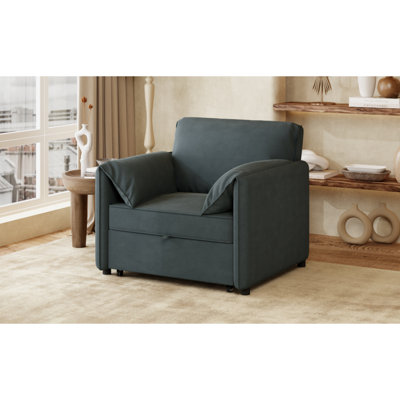 Canapé-lit convertible convertible, chaise-lit convertible 3-en-1, dossier réglable avec coussins épais, fauteuil en lin multifonctionnel pour le salon, la chambre à coucher, l’appartement, le bureau