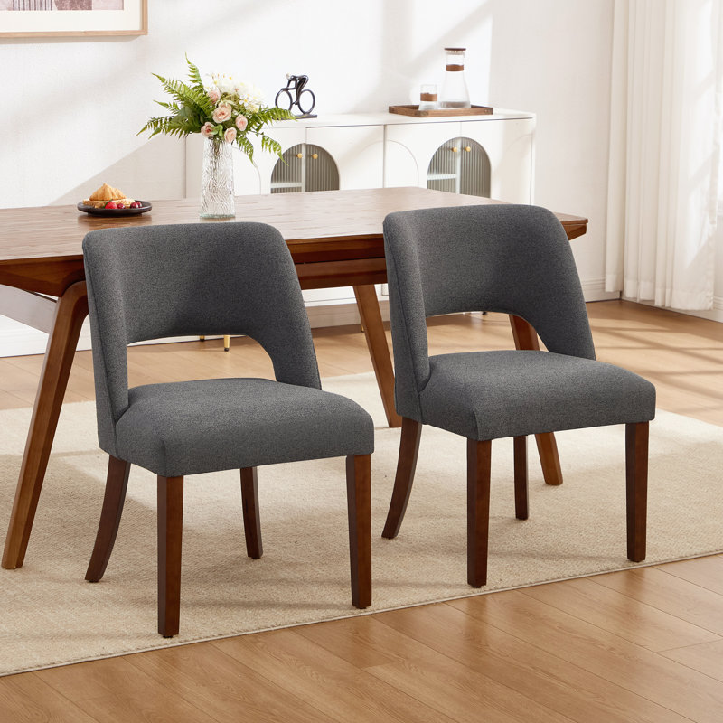 Upholstered Solid Wood Dining Side Chair, Dark Gray