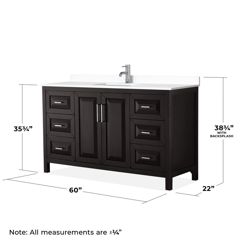 Daria 60'' W Single Vanity, White Cultured Marble, Polished Chrome, Dark Espresso