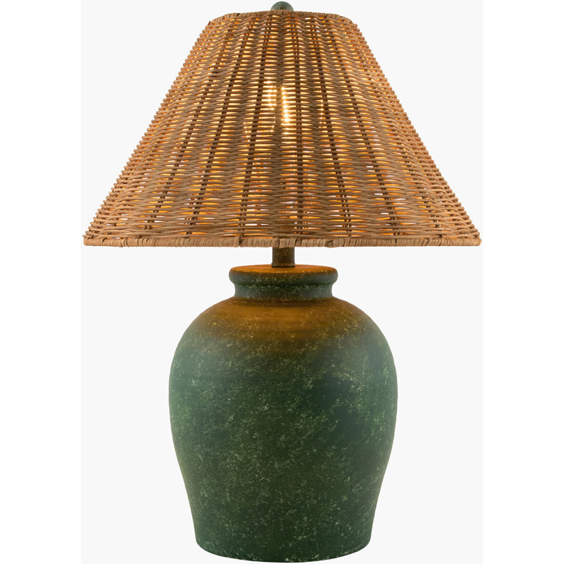 Chemise 22" Ceramic Table Lamp, Rattan, Green