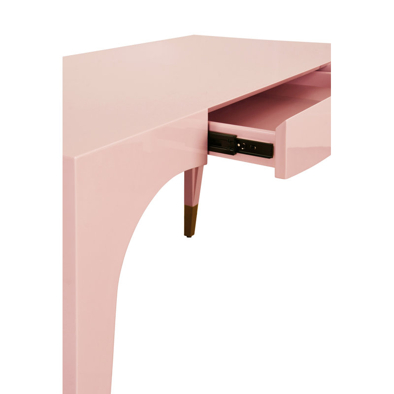 Tapered Leg, One Drawer Desk With Antique Brass Foot Caps, Pink