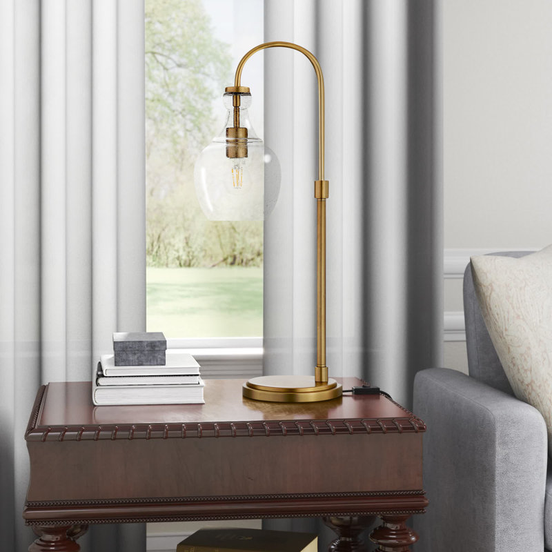 Verona Metal Arched Lamp, Brushed Brass, Seeded