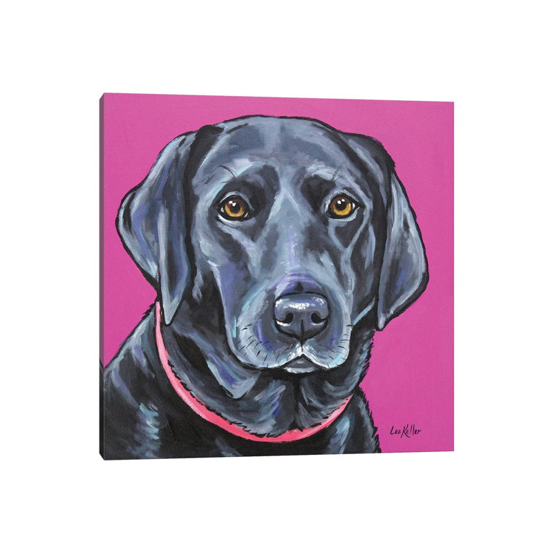 Black Lab On Pink - Wrapped Canvas Painting, 30.48 cm H x 30.48 cm W