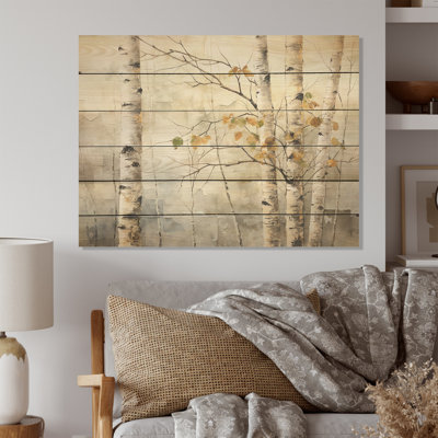 Beige Silver Birch Tree Beauty I - Tree Birch Wood Art On Natural Pine Wood