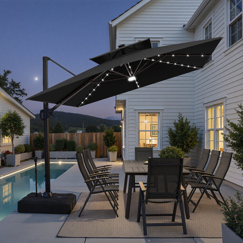  Parasol rectangulaire en porte-à-faux à DEL 12 pi x 9 pi avec base lestée - déplaçable sans effort par une seule personne