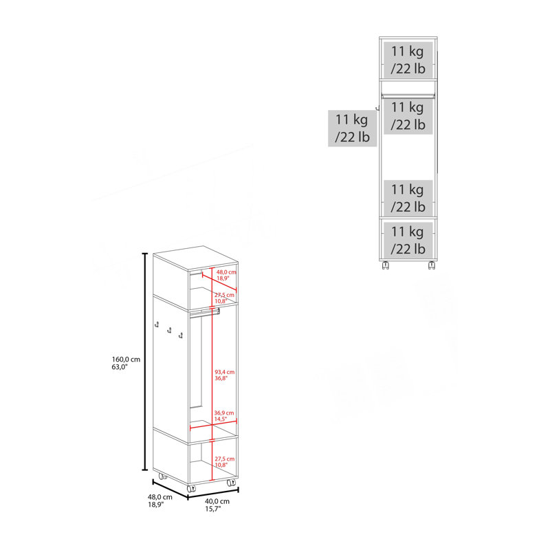 Black 3-Shelf Wardrobe With Mirror And Open Storage, White
