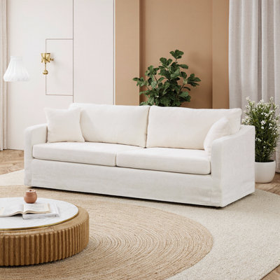 86.6" Extra-Large Chenille 2-Seater Sofa – Oversized Couch with 2 Armrest Pillows & 2 Backrest Pillows – Deep Seating, Solid Wood Frame – Versatile Lounge Sofa for Living Room, Bedroom, Apartment, Window Seating