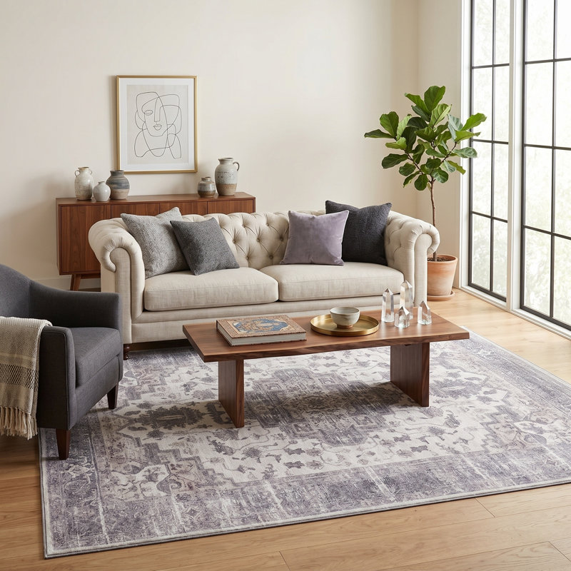 Zehorit Machine Washable Vintage Area Rug For Living Room, Hallway Runner, Entryway Rug, Rectangle 9' x 12'
