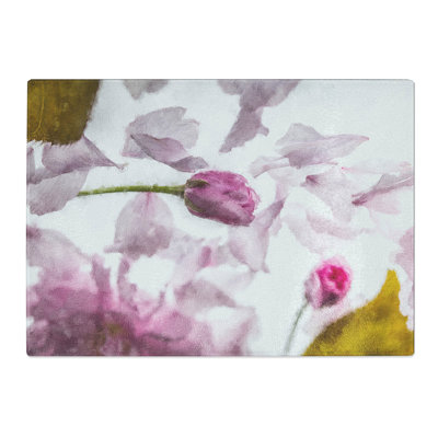 Tempered Glass Fallen Pink Petals Chopping Board
