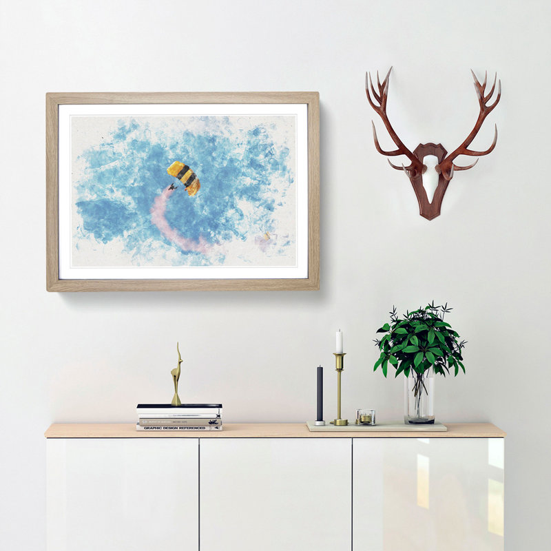 Skydiving - Picture Frame Painting Print, Oak Framed, 24cm H x 33cm W x 2cm D