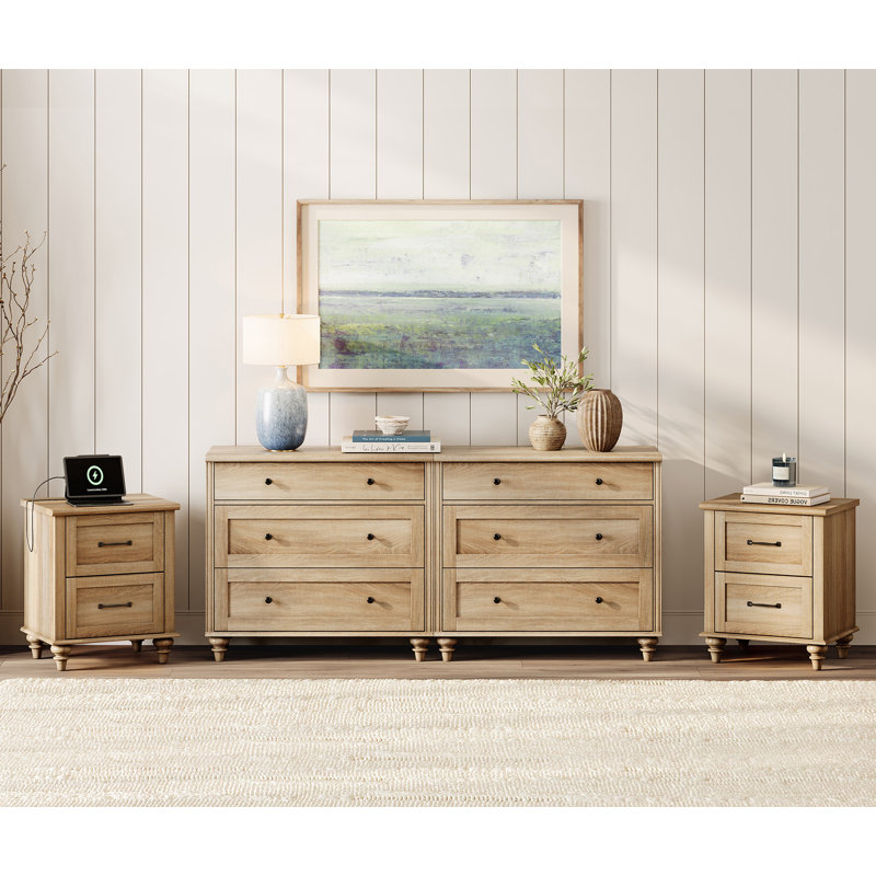 Scarlett 4-Piece Bedroom Set with Charging Station, Oak