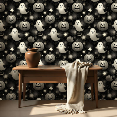 Papier auto-adhésif autocollant et amovible de luxe à motif abstrait d'Halloween, 45 x 300 cm