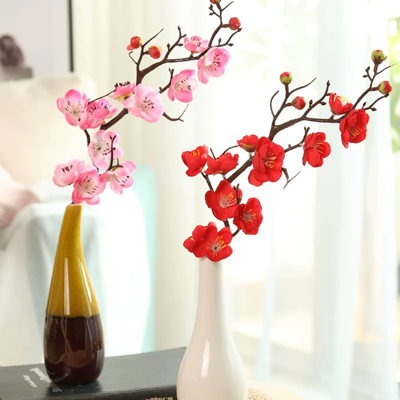 6pcs Artificial Peach FlowerCherry Blossom Flowers Silk Plants,Use to Christmas Decorations Thanksgiving Table Decor Home Decor Festival Party Deco without vase