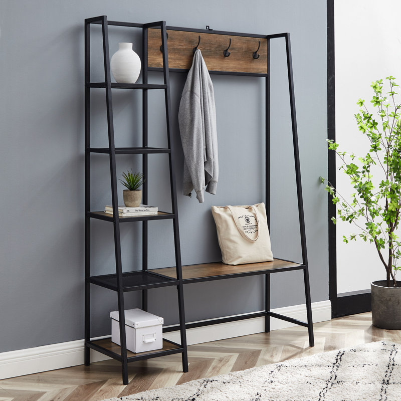 Portemanteau avec rangement pour chaussures Ennassim, Chêne rustique