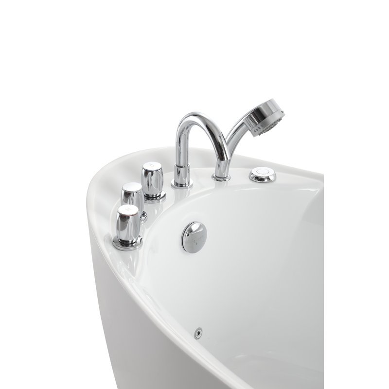 67'' White Acrylic Freestanding Whirlpool Bathtub with Faucet