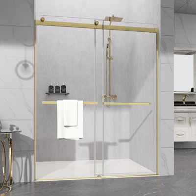 60" W x 76" H Double Sliding Semi- Frameless Shower Door with 5/16"(8mm) Clear Tempered Glass