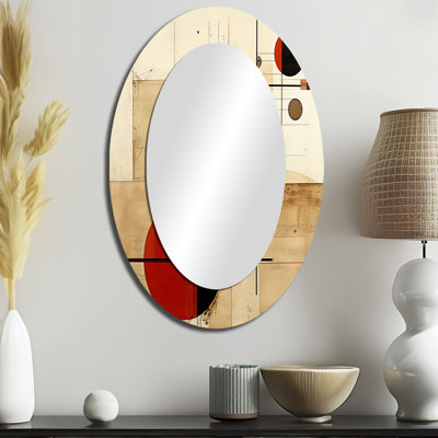 Unraveling The Mystery Retro Geometrics II - Miroir mural moderne rouge ovale