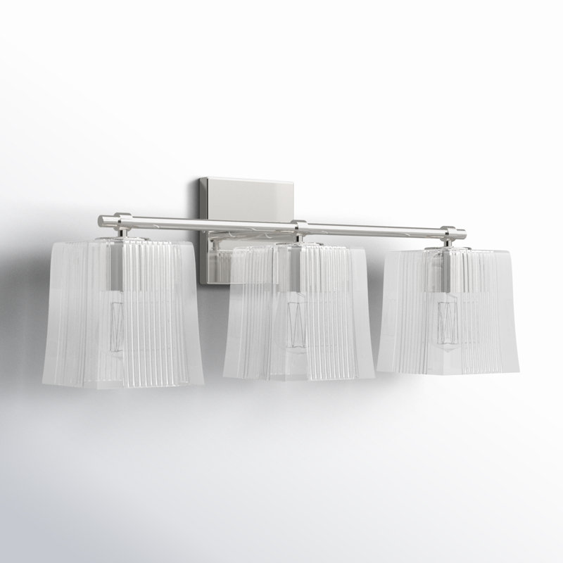 Kayda 3 Light Ribbed Dimmable Vanity Light, Polished Nickel