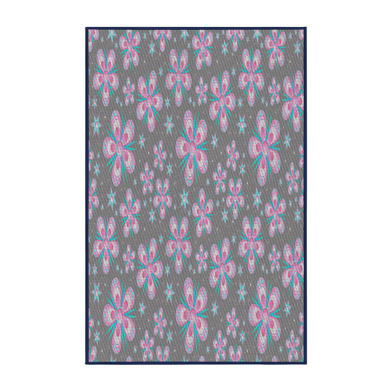 Tapis gris/zone rose à motifs, Rectangle 7 pi x 10 pi