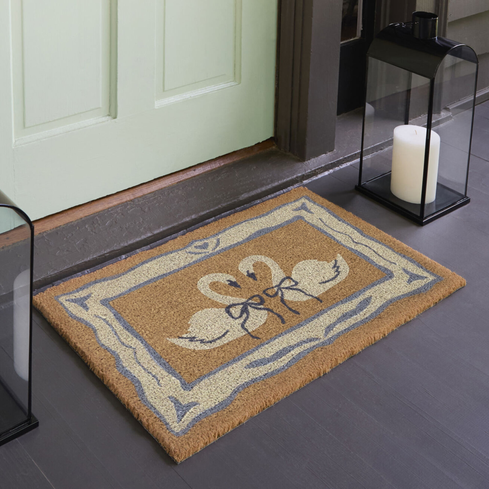 Ribbon Swans White Animal Doormat