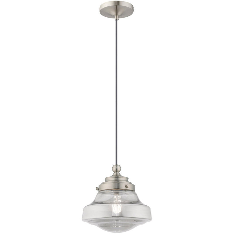 Luminaire suspendu style école 1 lumière Madonna, Nickel brossé, Fumée