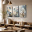 Tableau mural à 3 panneaux, impression sur toile à motifs floraux bleus, beiges et dorés, décoration murale abstraite de fleurs-107221715