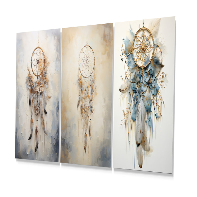 Threads Of Dreams Blue Dreamcatcher - Dream Catcher Metal Prints Set Of 3, 28" H x 36" W