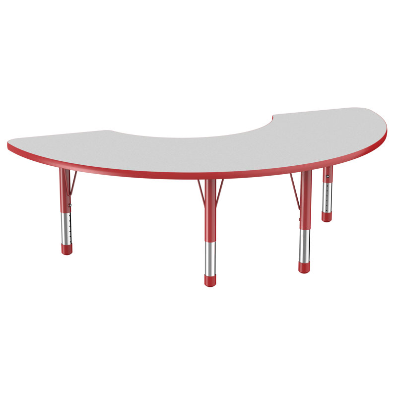 Table d'activité demi-lune 36 "x 72" avec pieds réglables, Gris et rouge, Épais