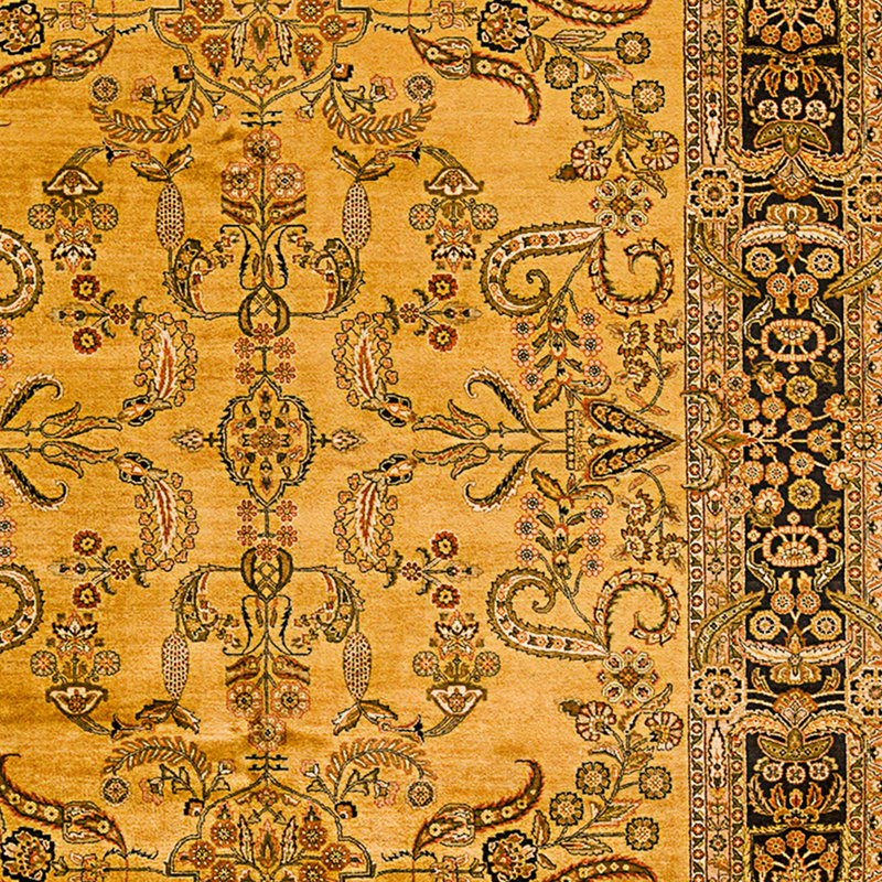 Tapis doré et noir de haute qualité noué à la main
