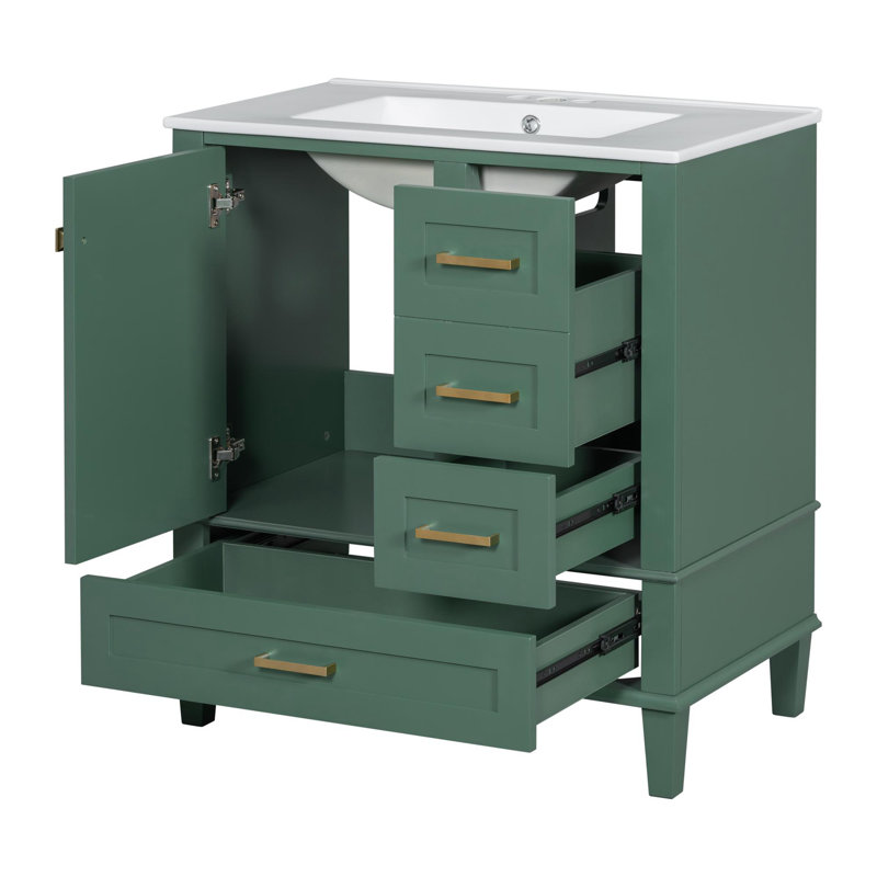 Meuble-lavabo simple 30 po, Vert, Or